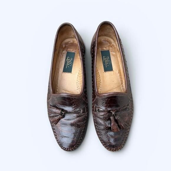 Zelli Ostrich & Leather Tassel Loafers Brown Men’s Slip On Dress Shoes Size 7.5M main image 5